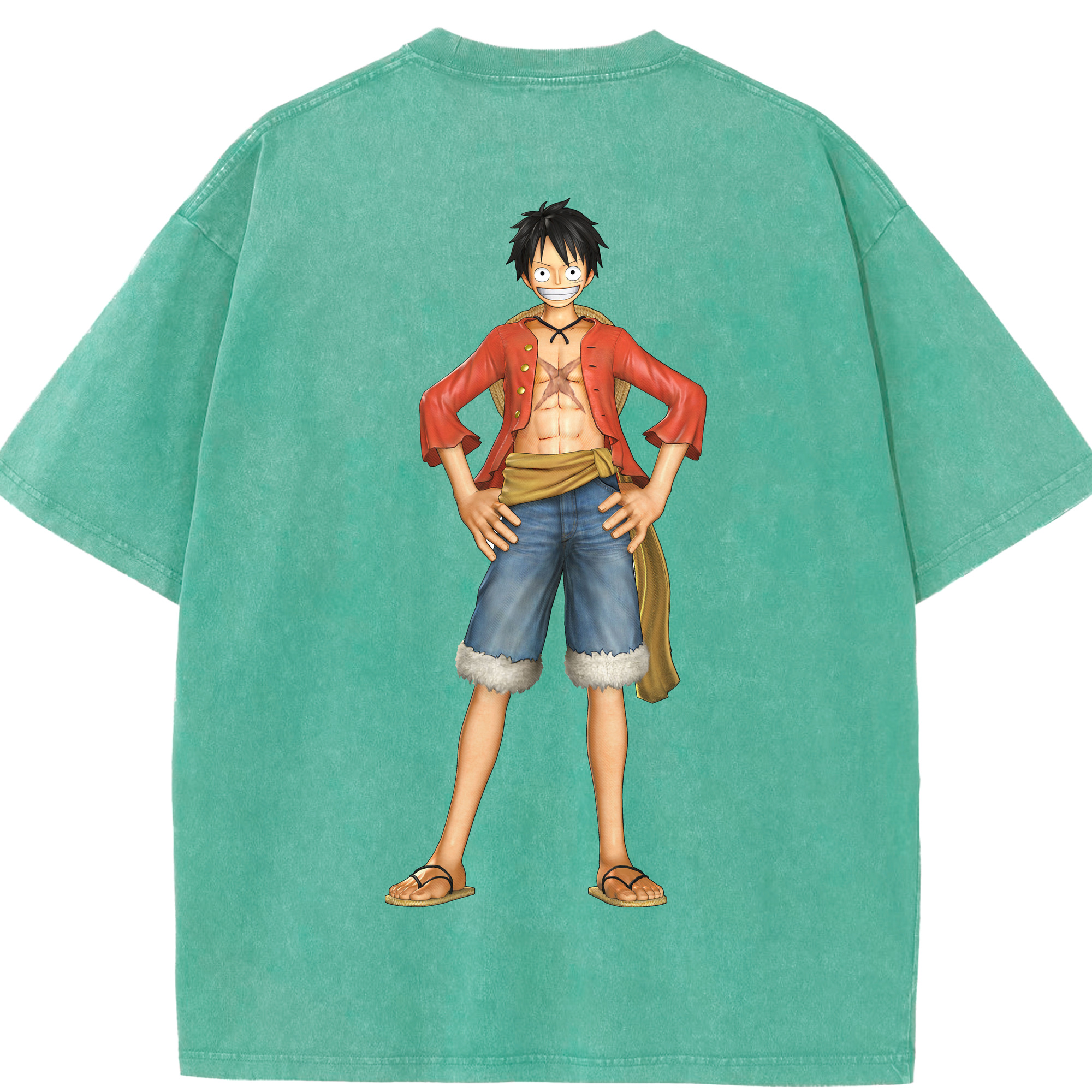 ワンピース モンキー・D・ルフィ ONE PIECE Monkey D. Luffy 綿100% ヴィンテージ風 半袖Tシャツ（背面プリント）